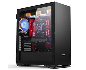 愛(ài)國(guó)者（aigo）YOGO M2 PRO 黑色游戲藥丸臺(tái)式電腦全側(cè)透游戲水冷ATX機(jī)箱