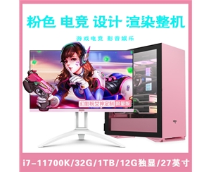 【i7-11700K整機】酷睿i7-11700K/32G內(nèi)存/1TB固態(tài)/12G獨顯/27寸顯示器 粉色電競設計游戲整機