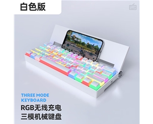 愛國心 GK618 白色布丁 2.4G無線藍牙機械鍵盤 支持熱插拔 雙拼布丁鍵帽 可手機無線充電 三模青軸